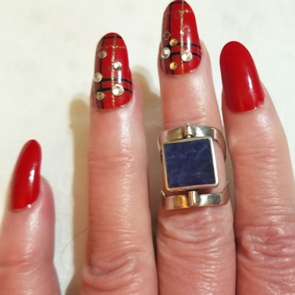 VTG FLIP RING Hand Crafted Sterling Lapis & Sodalite - Picture 8 of 8